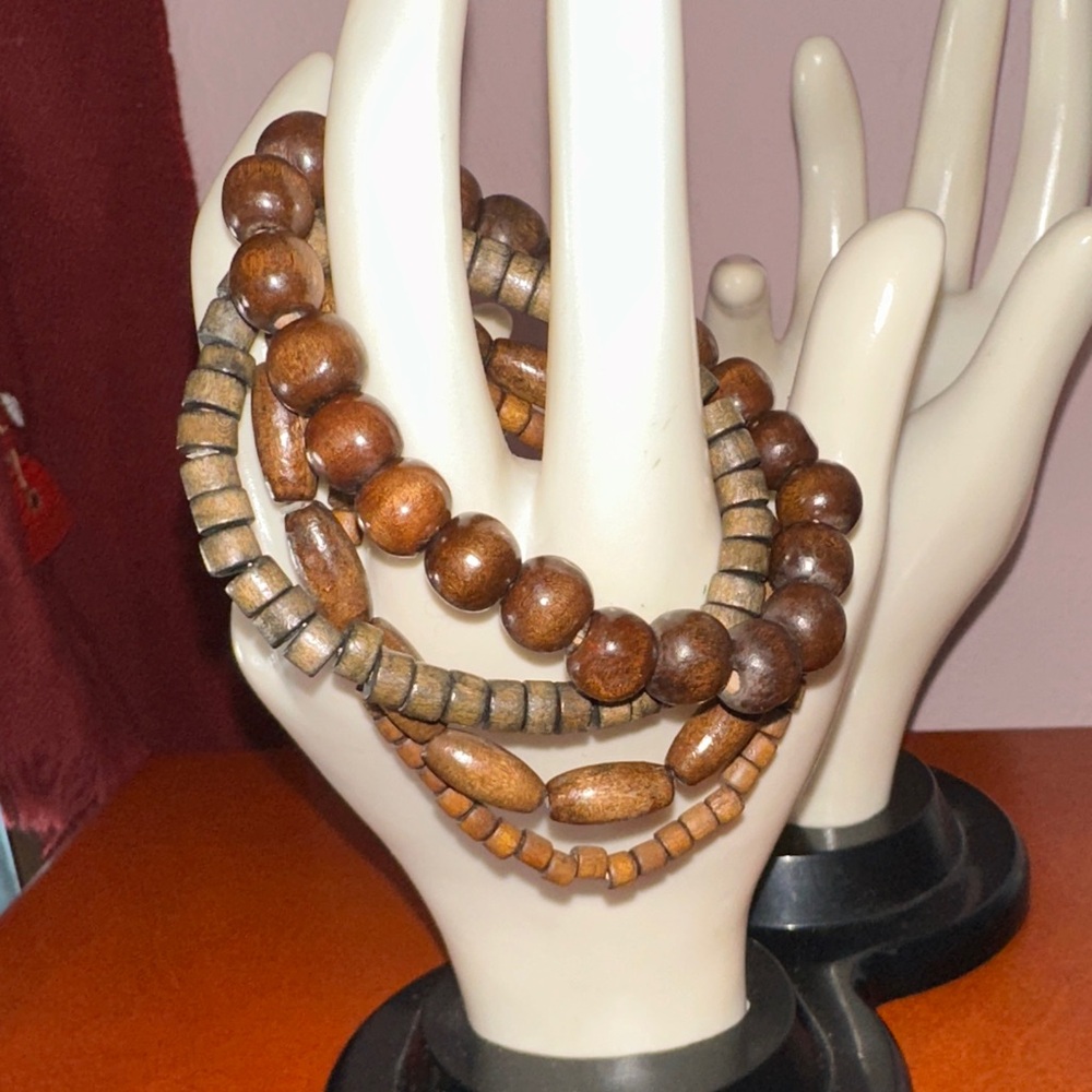 Vintage 4 Wooden Beaded Stretch Bracelet‎ Set
